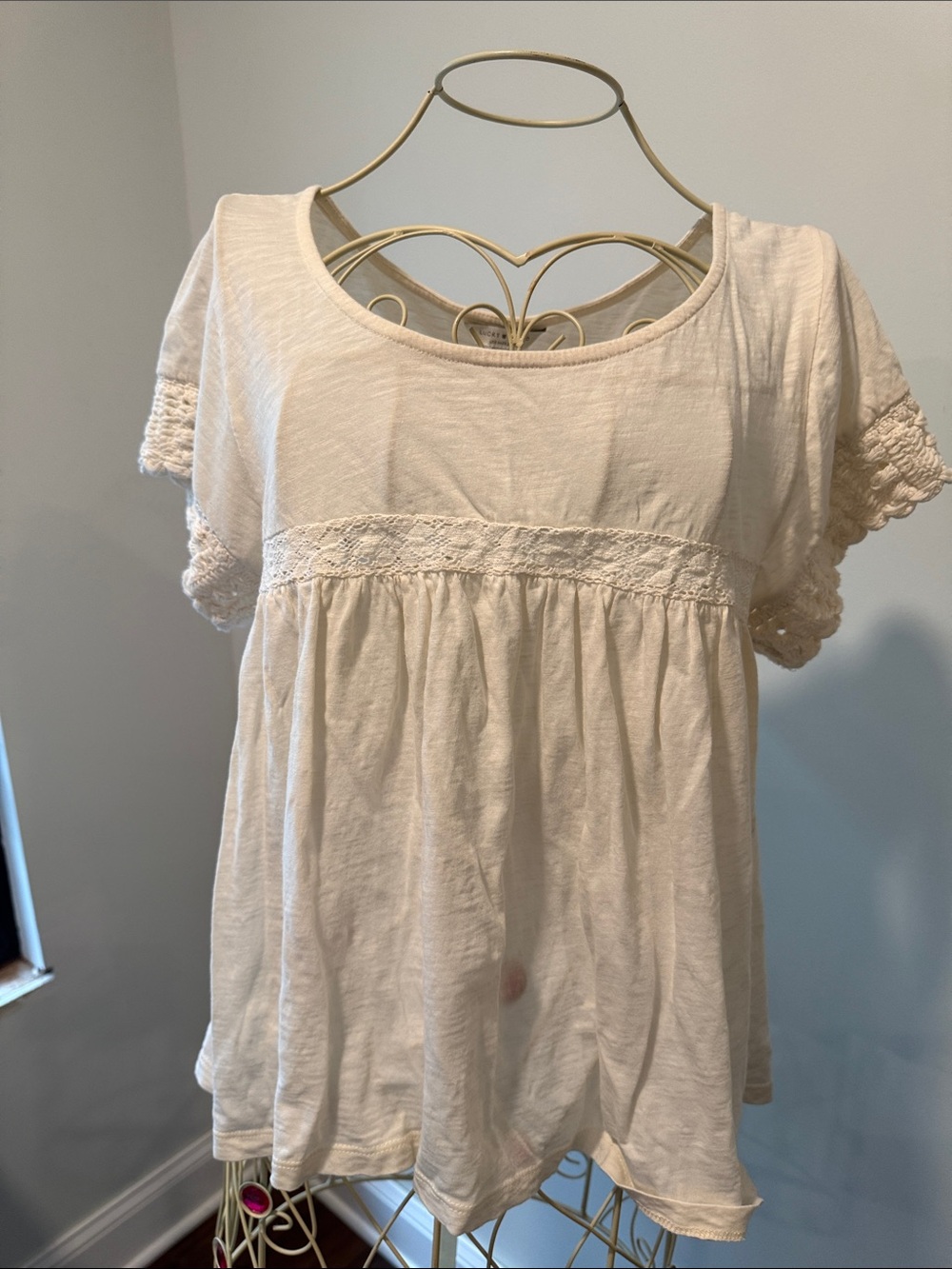 Lucky Brand Cream Crochet-Trim Tunic Top